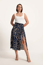 High Slit Skirt - BLUE PRINTED